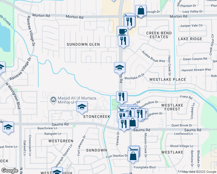 map of restaurants, bars, coffee shops, grocery stores, and more near 2603 North Fry Road in Katy