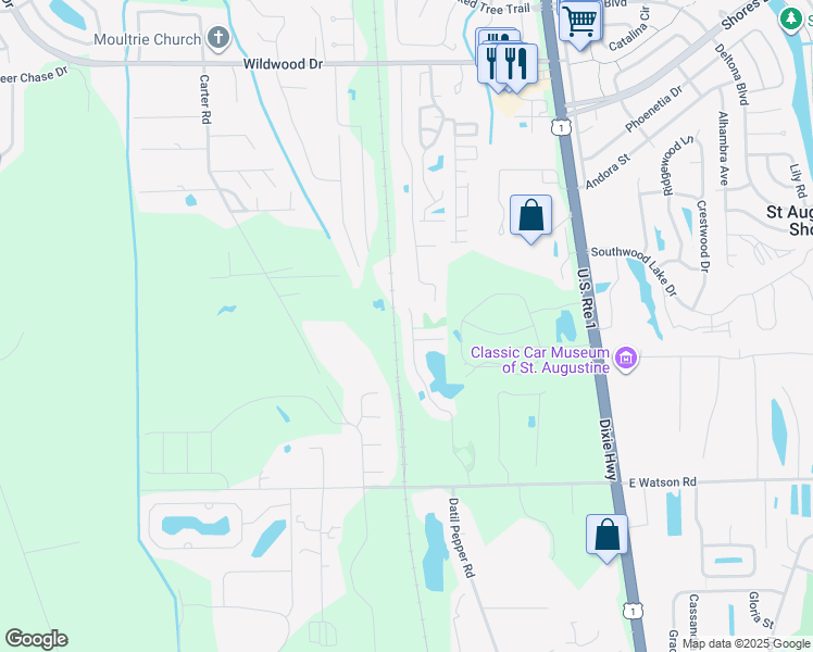 map of restaurants, bars, coffee shops, grocery stores, and more near 336 Watson Road in St. Augustine