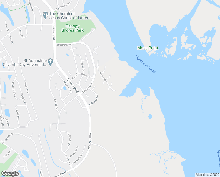 map of restaurants, bars, coffee shops, grocery stores, and more near 14 Santiago Court in St. Augustine