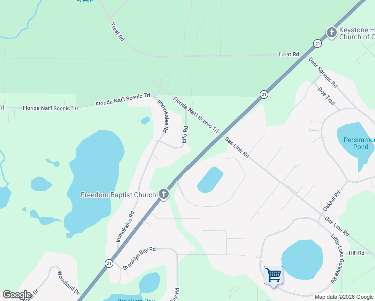map of restaurants, bars, coffee shops, grocery stores, and more near 7007 Elfo Road in Keystone Heights