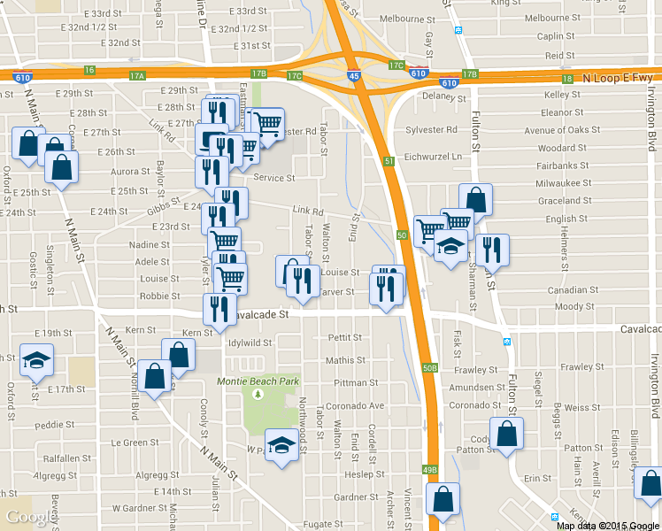 map of restaurants, bars, coffee shops, grocery stores, and more near 1606 Walton Street in Houston
