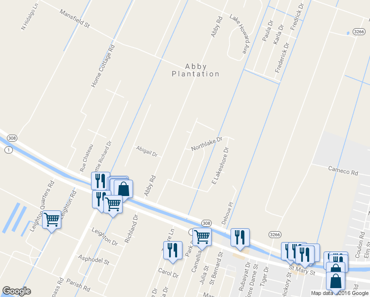 map of restaurants, bars, coffee shops, grocery stores, and more near 252 Abby Lake Drive in Thibodaux