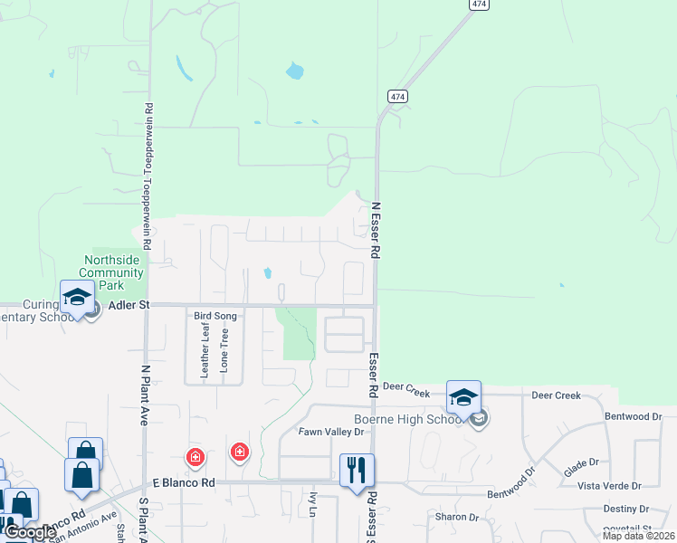 map of restaurants, bars, coffee shops, grocery stores, and more near 207 Maxwell in Boerne