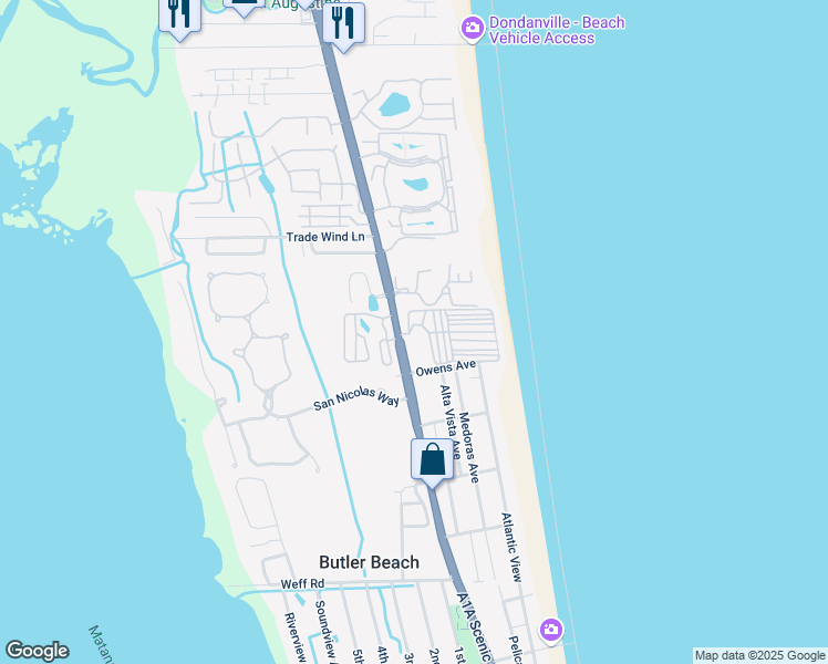 map of restaurants, bars, coffee shops, grocery stores, and more near 4850 A1A South in St. Augustine