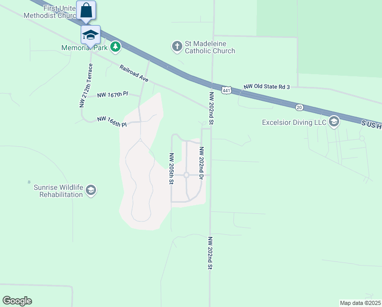 map of restaurants, bars, coffee shops, grocery stores, and more near 16485 Northwest 204th Street in High Springs