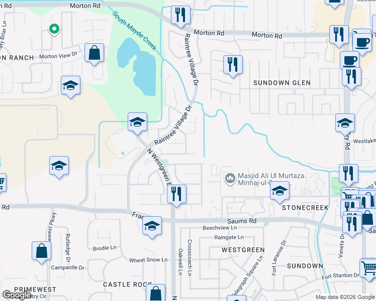 map of restaurants, bars, coffee shops, grocery stores, and more near 20303 Cherry Orchard Lane in Katy