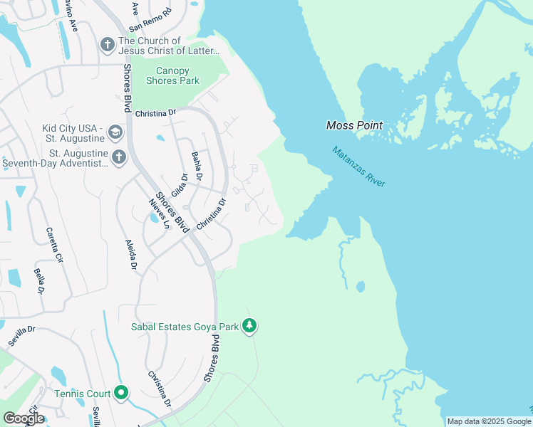 map of restaurants, bars, coffee shops, grocery stores, and more near 14 Santiago Court in St. Augustine