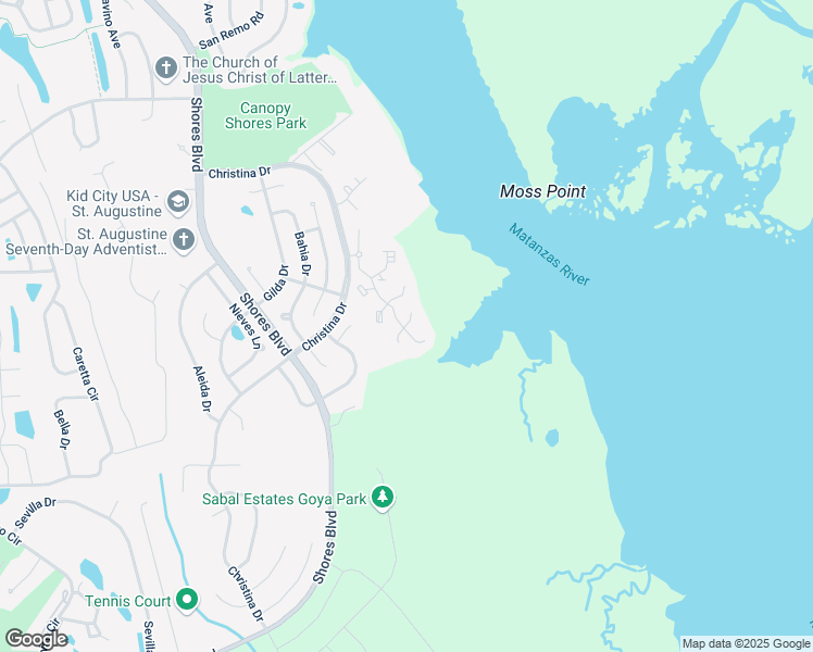 map of restaurants, bars, coffee shops, grocery stores, and more near 14 Santiago Court in St. Augustine
