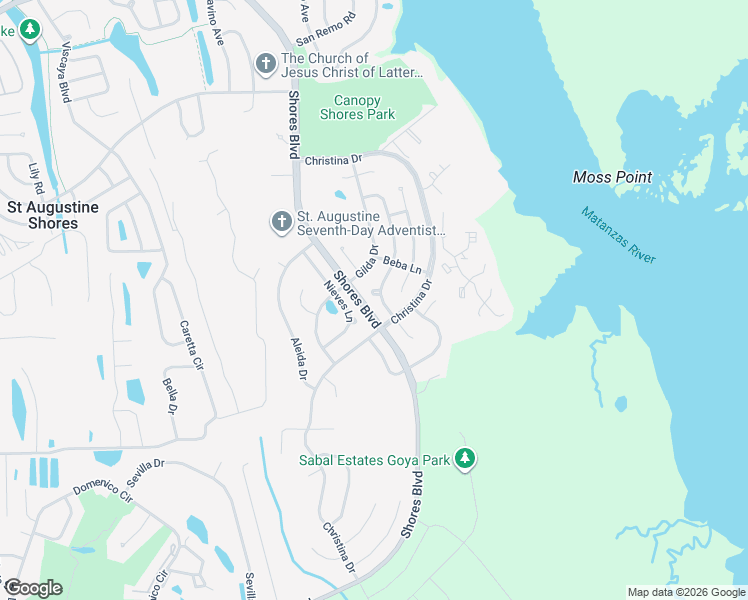 map of restaurants, bars, coffee shops, grocery stores, and more near 696 Bahia Drive in St. Augustine