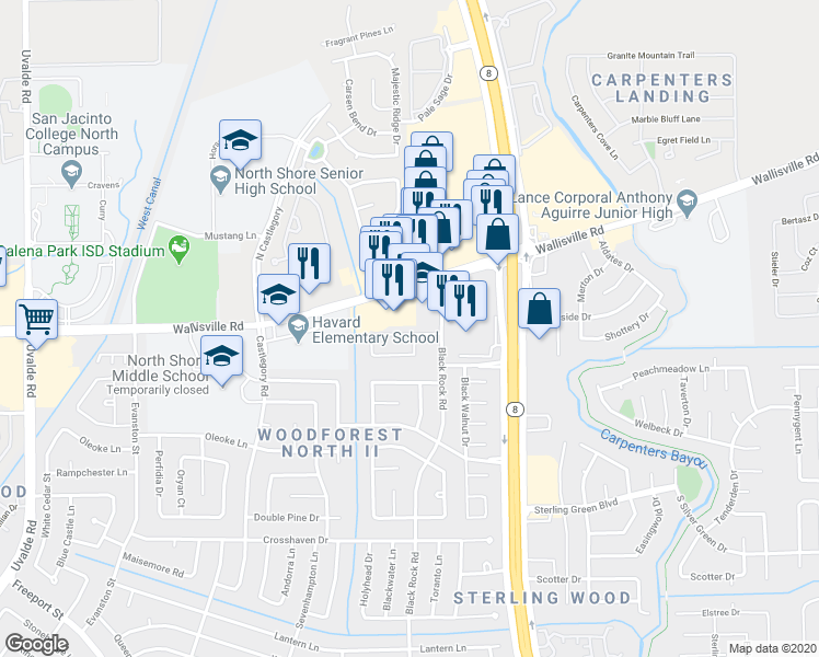 map of restaurants, bars, coffee shops, grocery stores, and more near 14339 Owendale Drive in Houston
