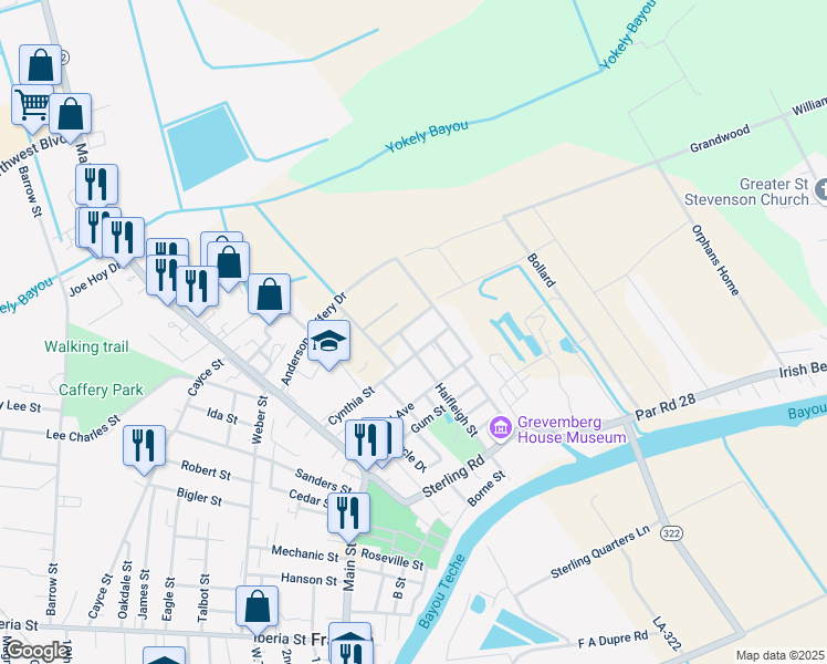 map of restaurants, bars, coffee shops, grocery stores, and more near 1600-1612 Bethia St in Franklin