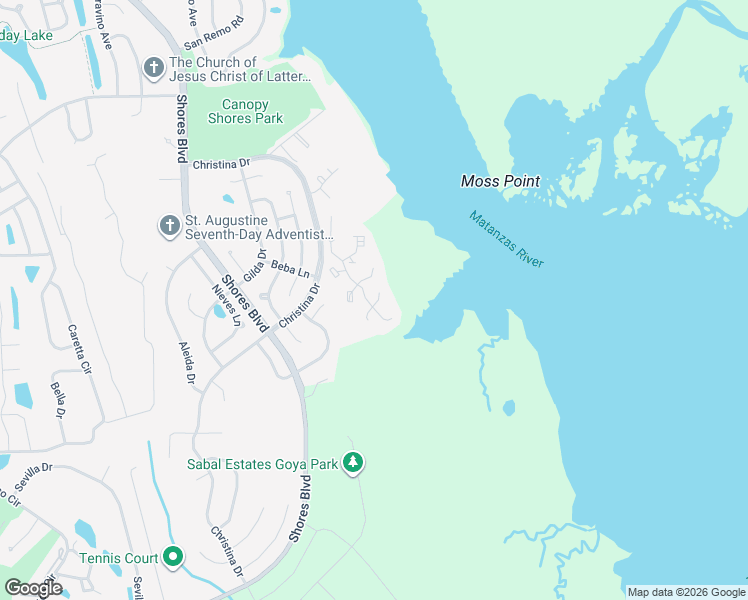 map of restaurants, bars, coffee shops, grocery stores, and more near 16 Santiago Court in St. Augustine