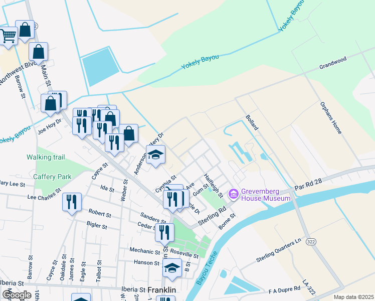 map of restaurants, bars, coffee shops, grocery stores, and more near 1612 Bethia St in Franklin