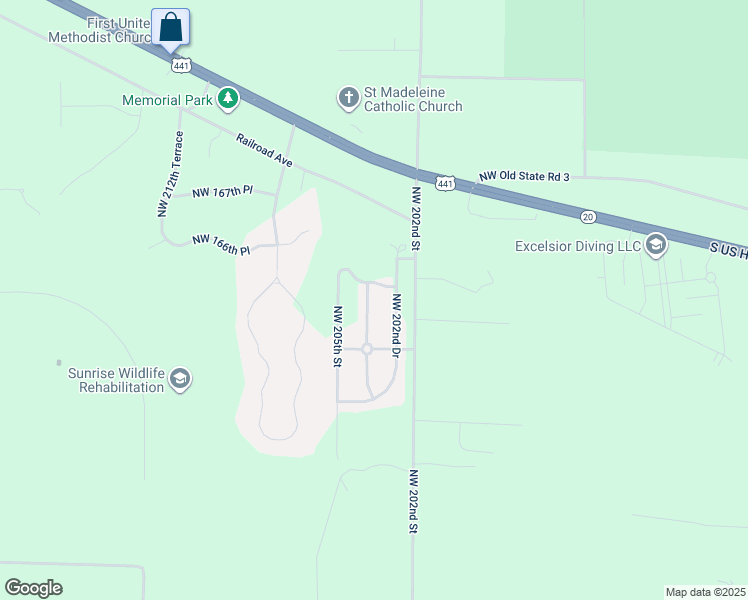 map of restaurants, bars, coffee shops, grocery stores, and more near 16485 Northwest 204th Street in High Springs