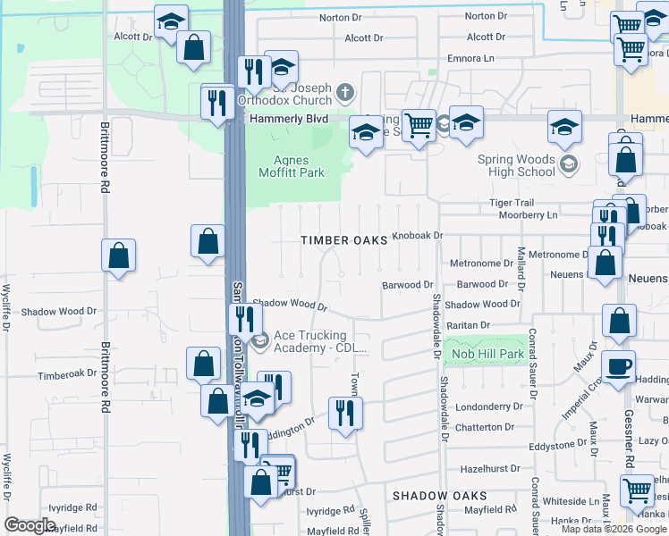 map of restaurants, bars, coffee shops, grocery stores, and more near 1911 Ottawa Lane in Houston