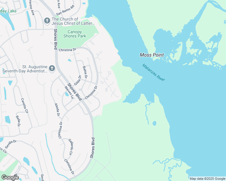 map of restaurants, bars, coffee shops, grocery stores, and more near 14 Santiago Court in St. Augustine