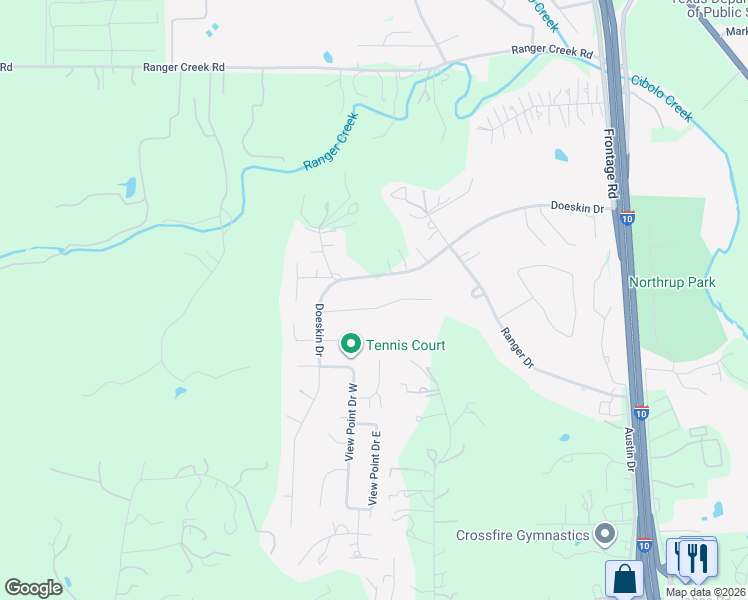 map of restaurants, bars, coffee shops, grocery stores, and more near 110 Deer Trail in Boerne