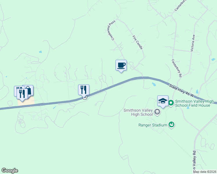map of restaurants, bars, coffee shops, grocery stores, and more near 15060 Texas 46 in Spring Branch