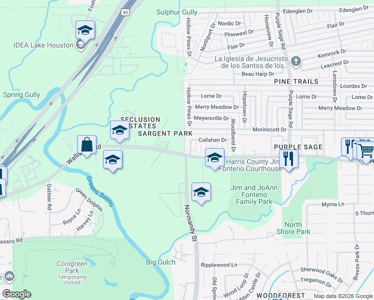 map of restaurants, bars, coffee shops, grocery stores, and more near 5607 Hollow Pines Drive in Houston