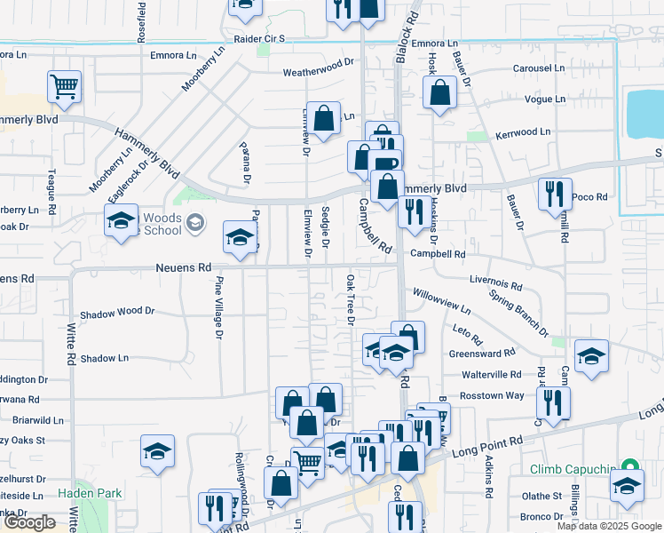 map of restaurants, bars, coffee shops, grocery stores, and more near 1901 Stillwood Drive in Houston