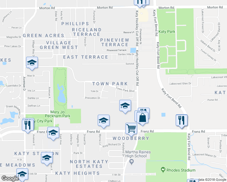 map of restaurants, bars, coffee shops, grocery stores, and more near 2117 Clemson Drive in Katy