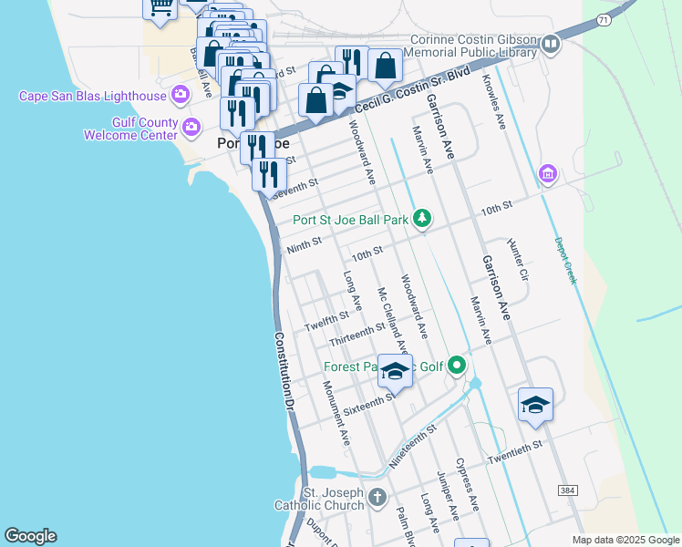map of restaurants, bars, coffee shops, grocery stores, and more near 1008 Long Avenue in Port St. Joe