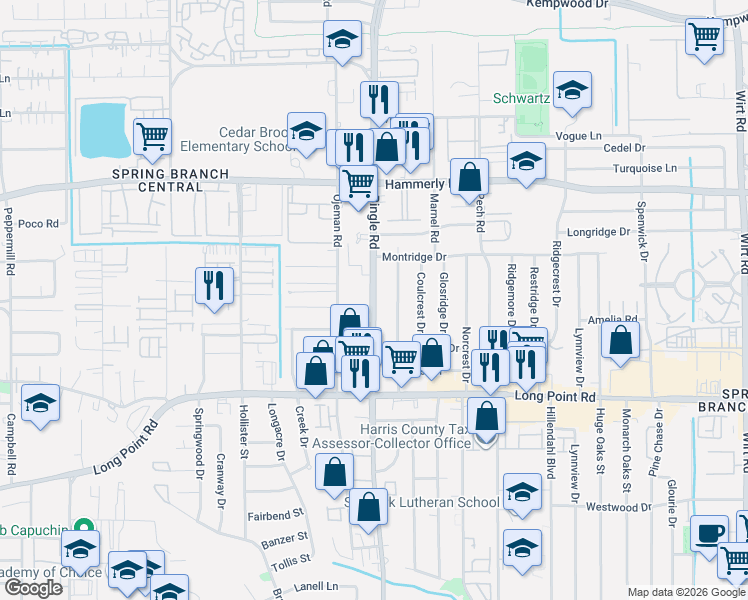 map of restaurants, bars, coffee shops, grocery stores, and more near 1934 Bingle Rd in Houston