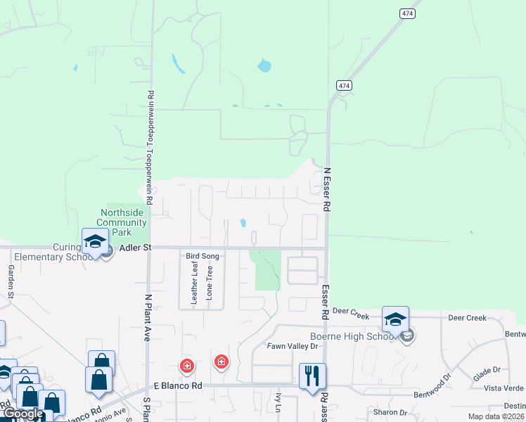 map of restaurants, bars, coffee shops, grocery stores, and more near 119 Dover Downs in Boerne