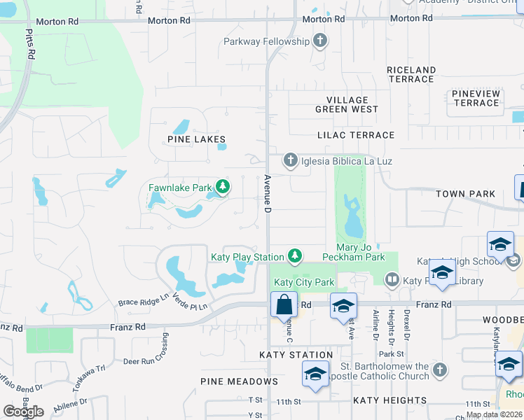 map of restaurants, bars, coffee shops, grocery stores, and more near 2313 Deerfield Drive in Katy