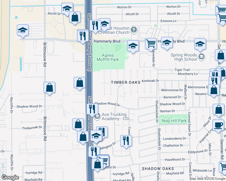 map of restaurants, bars, coffee shops, grocery stores, and more near 1914 Spillers Lane in Houston