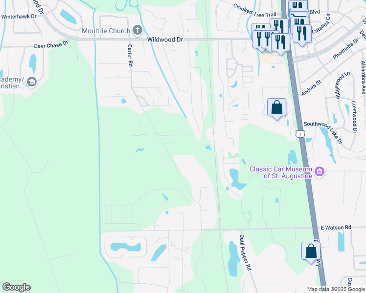 map of restaurants, bars, coffee shops, grocery stores, and more near 4600 Carter Road in St. Augustine