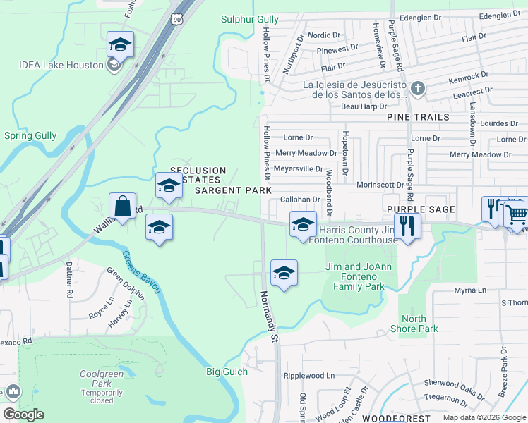 map of restaurants, bars, coffee shops, grocery stores, and more near 5607 Hollow Pines Drive in Houston