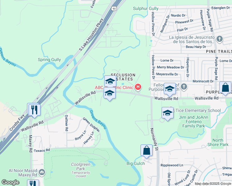 map of restaurants, bars, coffee shops, grocery stores, and more near 13311 Wallisville Road in Houston