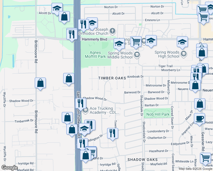 map of restaurants, bars, coffee shops, grocery stores, and more near 1911 Ottawa Lane in Houston