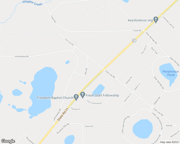 map of restaurants, bars, coffee shops, grocery stores, and more near 7007 Elfo Road in Keystone Heights