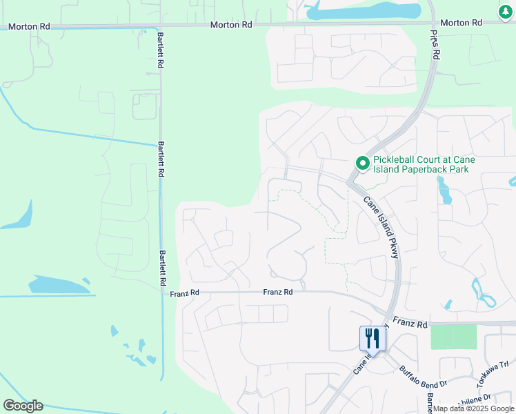 map of restaurants, bars, coffee shops, grocery stores, and more near 7410 Kinglet Court in Katy