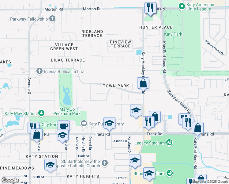 map of restaurants, bars, coffee shops, grocery stores, and more near 2117 Clemson Drive in Katy