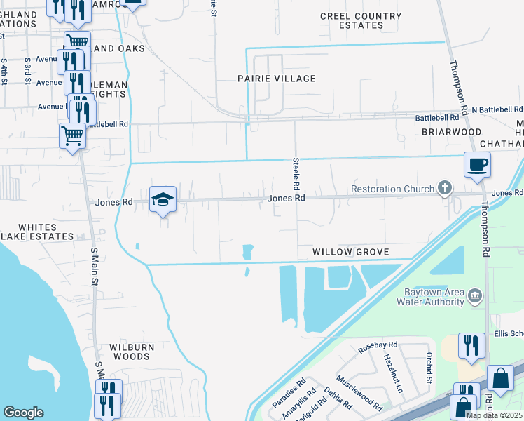 map of restaurants, bars, coffee shops, grocery stores, and more near 807 Jones Road in Highlands