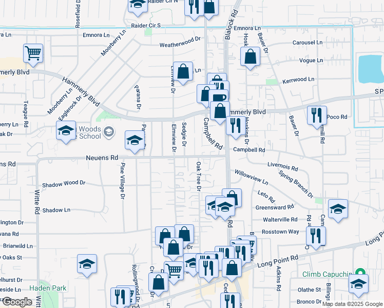map of restaurants, bars, coffee shops, grocery stores, and more near 1901 Stillwood Drive in Houston