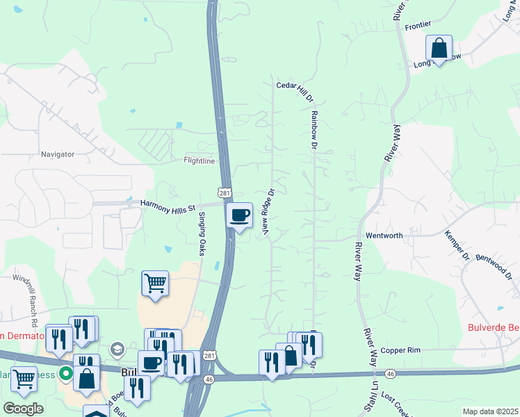 map of restaurants, bars, coffee shops, grocery stores, and more near 3042 View Ridge Drive in Spring Branch