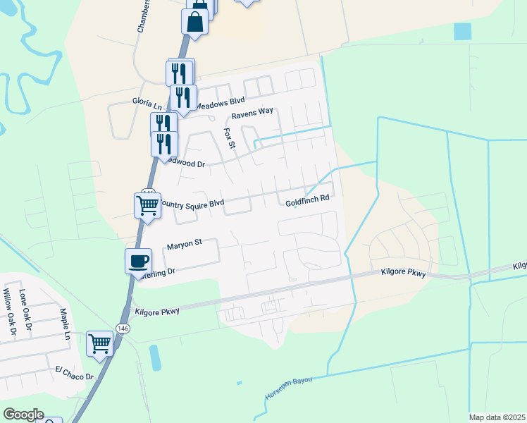 map of restaurants, bars, coffee shops, grocery stores, and more near 7807 Autumn Fall Street in Baytown