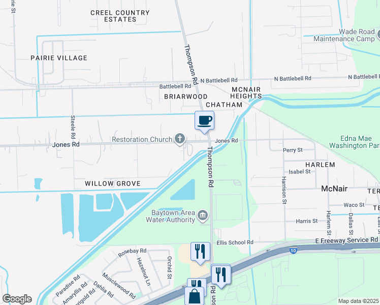 map of restaurants, bars, coffee shops, grocery stores, and more near 1703 Jones Road in Highlands