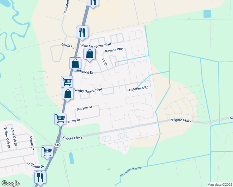 map of restaurants, bars, coffee shops, grocery stores, and more near 7807 Autumn Fall Street in Baytown
