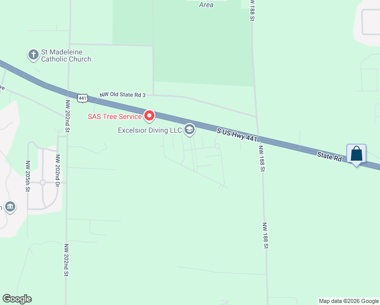 map of restaurants, bars, coffee shops, grocery stores, and more near 16574 Northwest 192nd Terrace in High Springs