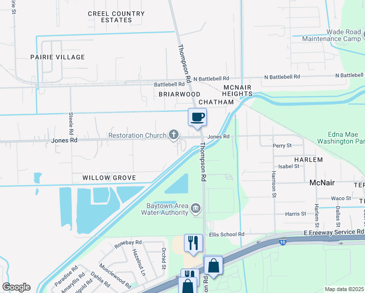 map of restaurants, bars, coffee shops, grocery stores, and more near 1703 Jones Road in Highlands
