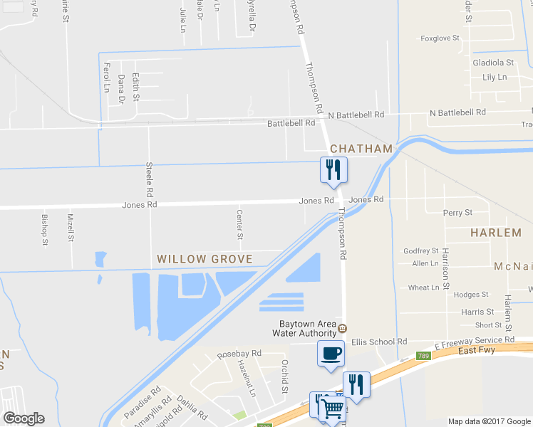 map of restaurants, bars, coffee shops, grocery stores, and more near 1501 Jones Road in Highlands