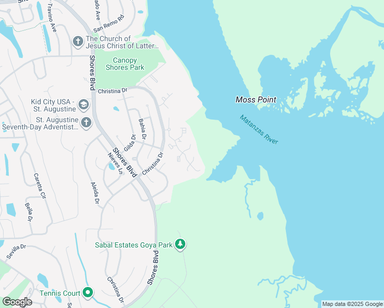 map of restaurants, bars, coffee shops, grocery stores, and more near 14 Santiago Court in St. Augustine