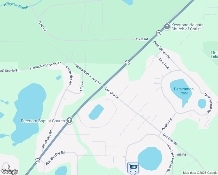 map of restaurants, bars, coffee shops, grocery stores, and more near 7105 State Road 21 in Keystone Heights