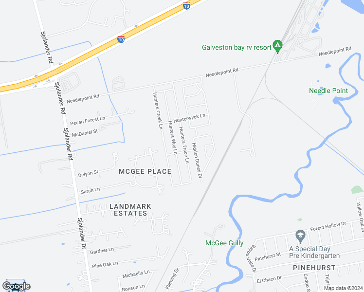 map of restaurants, bars, coffee shops, grocery stores, and more near 6611 Hunters Creek Lane in Baytown