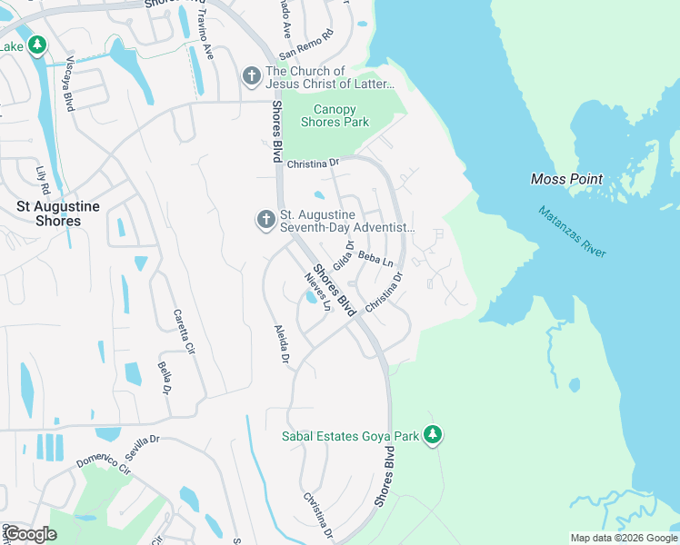 map of restaurants, bars, coffee shops, grocery stores, and more near 696 Bahia Drive in St. Augustine
